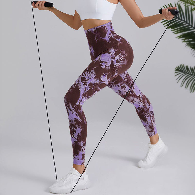 Tie-dye Printed Yoga Pants Fashion Seamless High-waisted Hip-lifting Trousers Sports Running Fitness Pants For Womens Clothing - GBAStar
